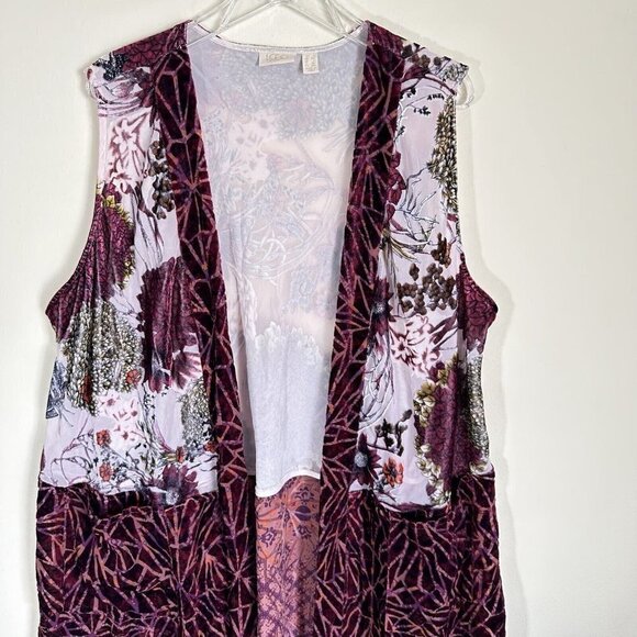 LOGO Lavish Lori Goldstein Velvet Floral Long Robe Duster Cardigan Burgundy 1X - Picture 6 of 7
